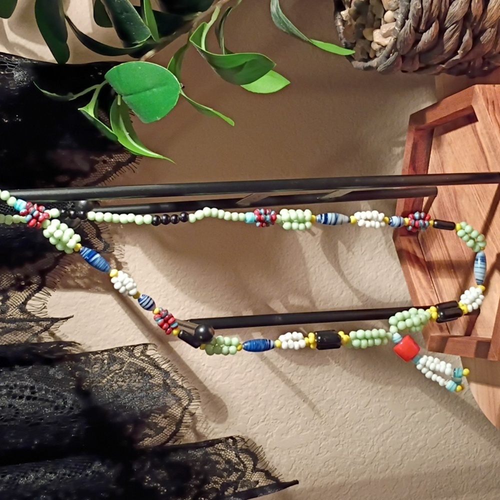 Rare 1960's Vintage Beatnik Colorful Glass Beaded Necklace